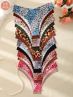 10pcs Women's Low-Waist Triangle Underwear, Leopard Print, Comfortable, Soft, Sexy Underwear