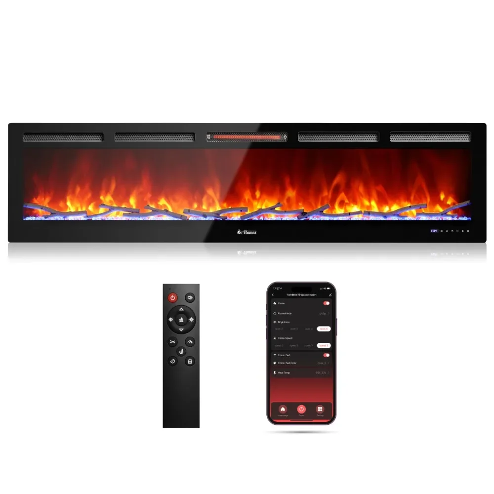 2023 New 72” Smart WiFi Infrared Electric Fireplace , Recessed or Wall Mounted, Remote Control and App