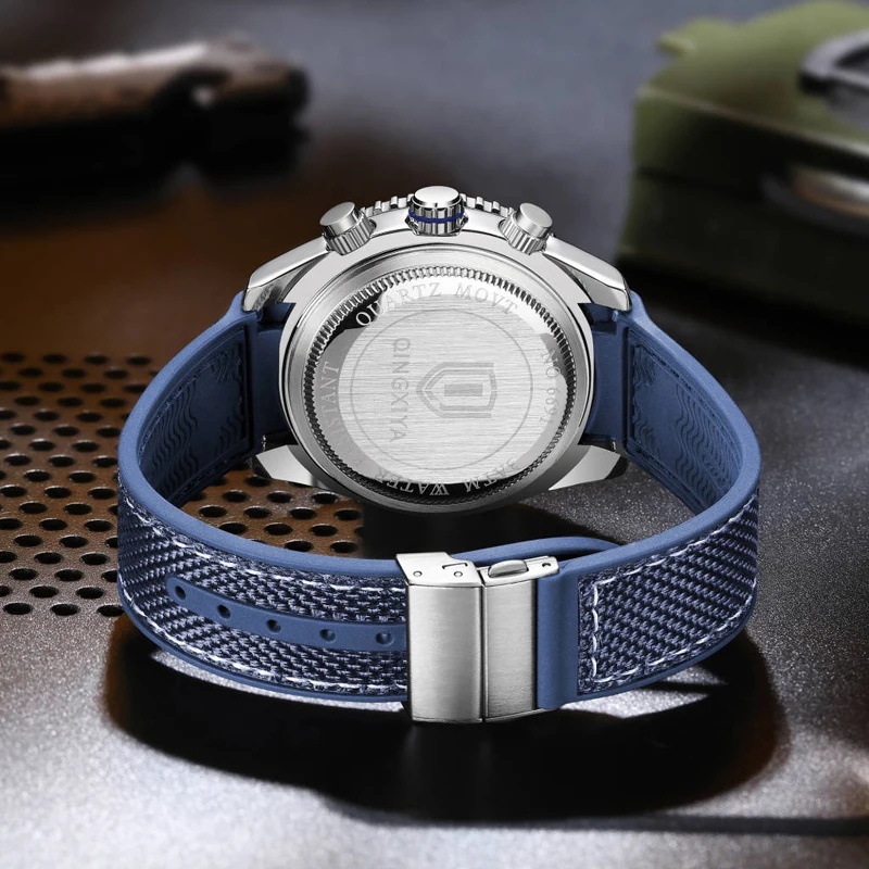 QINGXIYA Brand Sports Quartz Watch Men Silicone Strap Waterproof Luminous Calendar Fashion Chronograph Watch Relogio Masculino