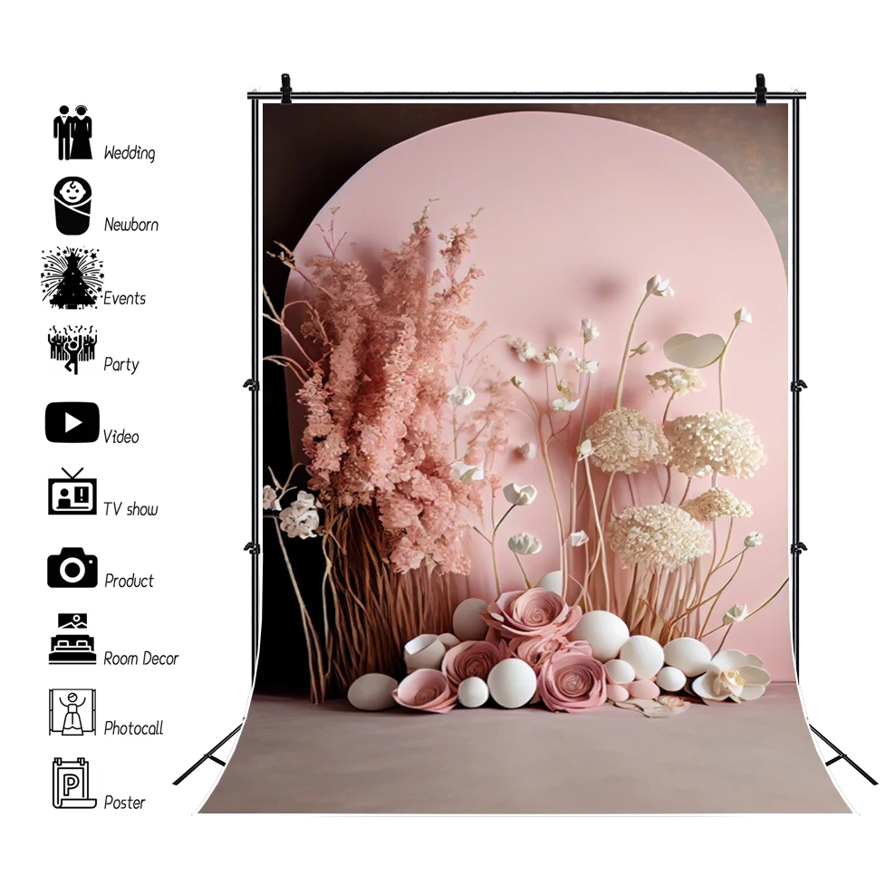 웨딩 Boho 사진 배경 레트로 꽃 창 커튼 신부 샤워 초상화 생일 파티 Photocall 배경 장식