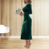 2024 Autumn Velvet Bodycon Black Midi Dress for Women Long Sleeve Ruched Slim Fit Evening Dress Female Party Clubwear Vestido 5