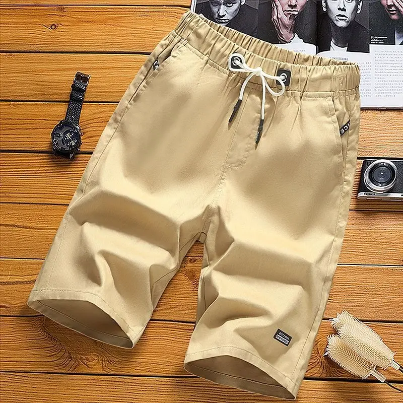 Pure Cotton Men Casual Shorts Summer Essentials Solid Pockets Elastic Waist Loose Versatile Khaki Sports Beach Short Pants 5XL