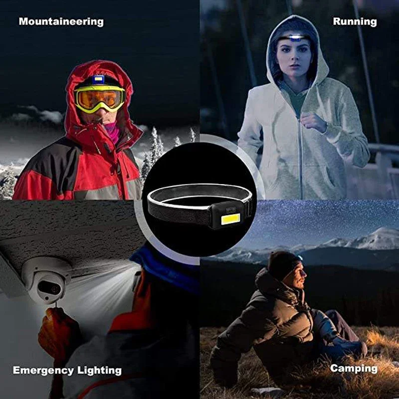 Head Flashlight COB Headlamp LED Headlamp Flashlight Cob Head Light Bright Head Lamp Waterproof with 3 Modes Batteries for Adults Kids Outdoor Camping