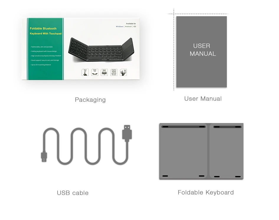 Portable Rechargeable Folding Wireless Bluetooth Keyboard,Universal Touchpad,Sui