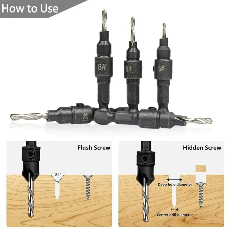 Tapper Hexagon Shank Screw Countersunk Drill Bit Hardware Tool Set