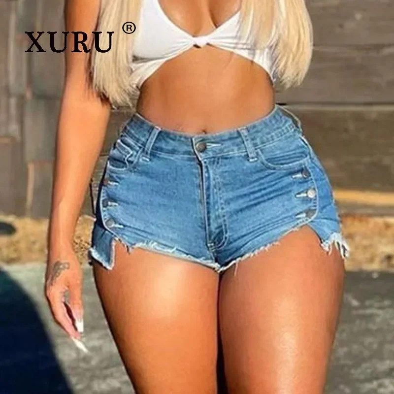 XURU - European and American New Sexy High Waist Jeans for Women, Personalized Stretch Tassel Short Jeans K1-8590