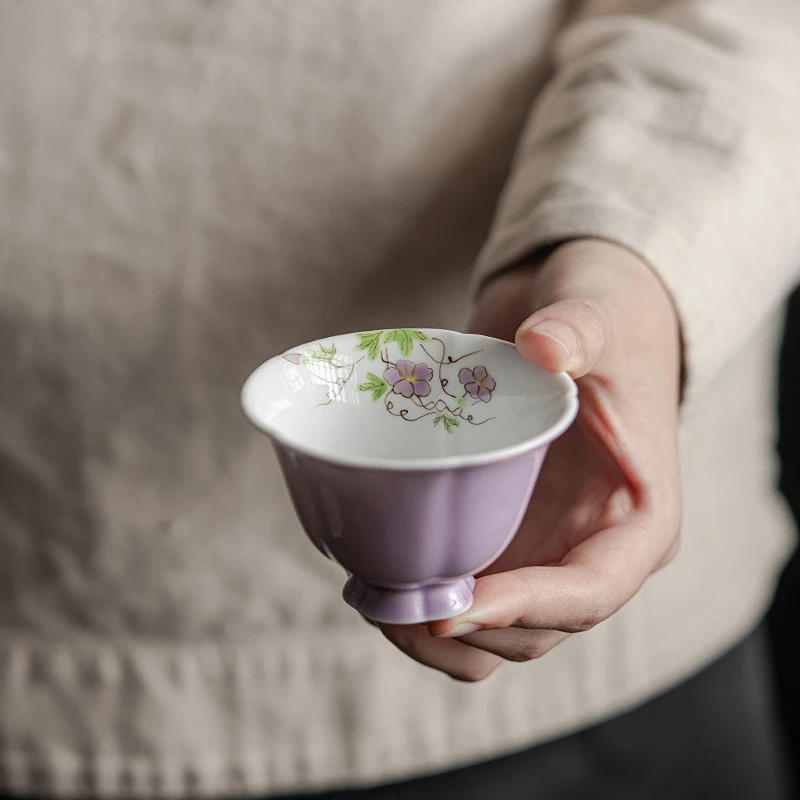 

Boutique Ceramic High Capacity Teacup Purple Relief Tea Cup Chinese Tea Bowl Tea Set Accessories Master Cup
