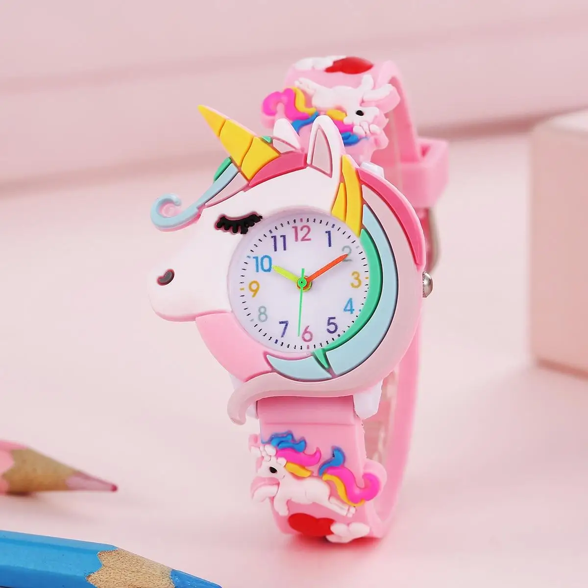New Children's Love Unicorn Saturn Rainbow Meteor Student Silicone Cartoon Watch 5