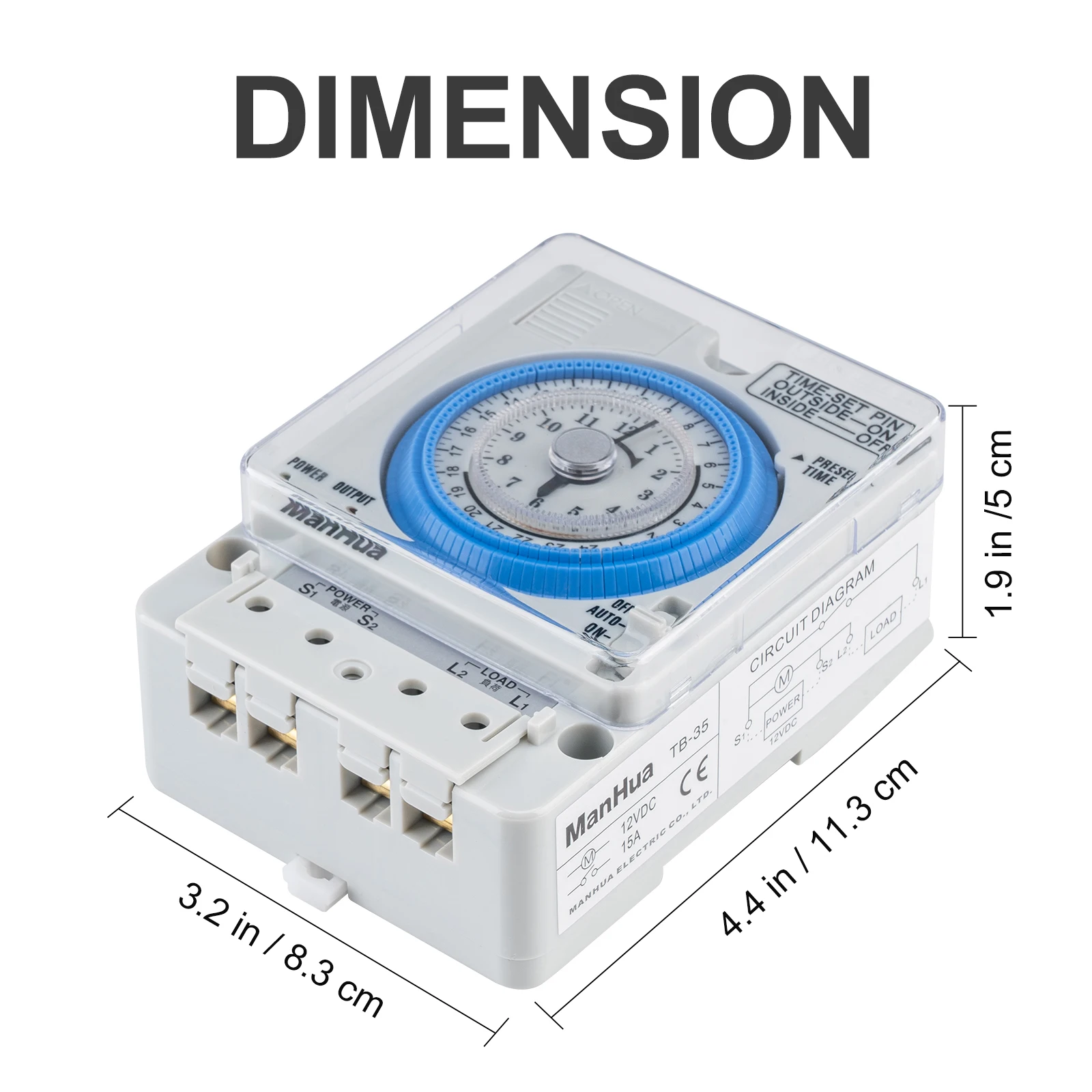 ManHua 24H 12VDC 15A Din Rail Timer Switch TB35 Analog Time Control Switch Mechanical Time Controller 5