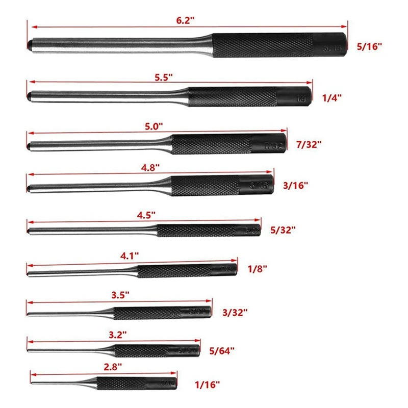 13 Pieces Roll Pin Punch Hollow End Punch Tool Mechanics Removing Repair Tool With Carry Case Steel Pin Punches