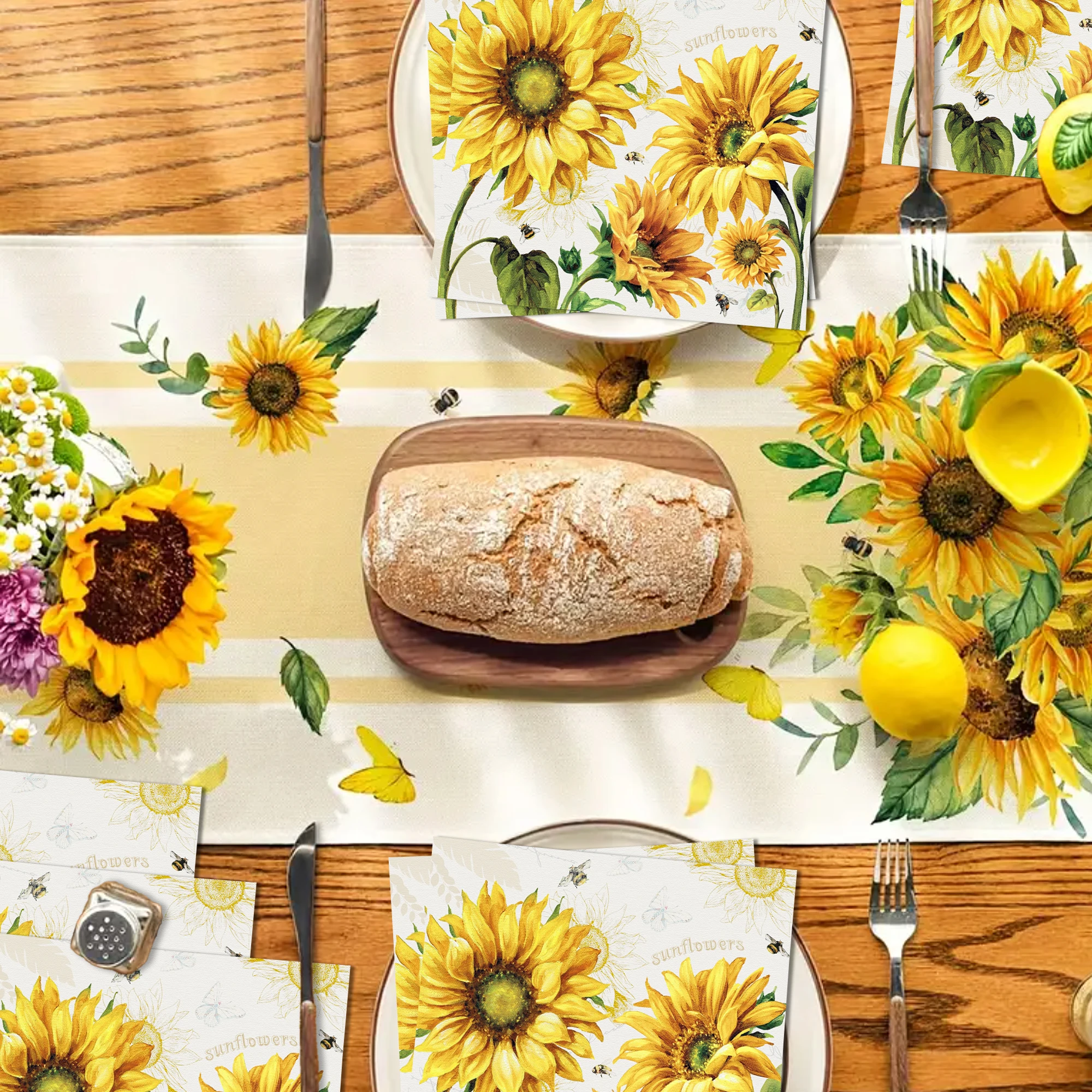 20er-Pack 2-lagige quadratische Gästevietten mit Sonnenblumenmuster, Einweg-Abendessenpapier für Geburtstagsfeier, Badezimmer-Handtücher, T soi – Detail 4
