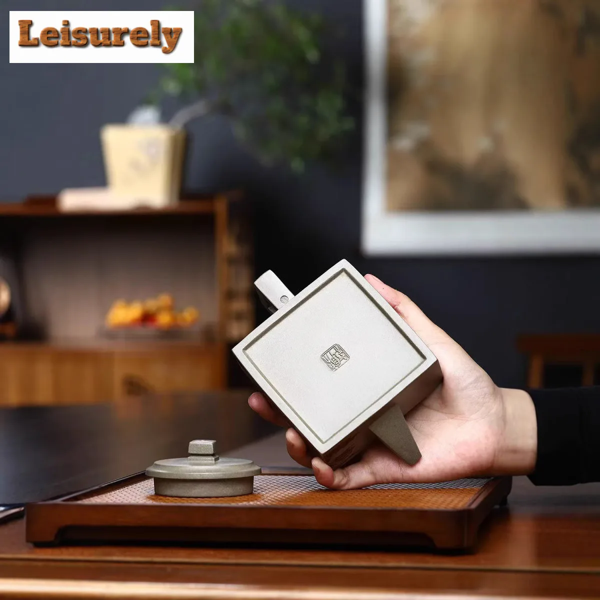 250ml Yixing Purple Clay Teapot Handmade Square Pot Raw Ore Crab Shell Cyan Mud Tea Brewing Kettle With Filter Zisha Teaset Gift