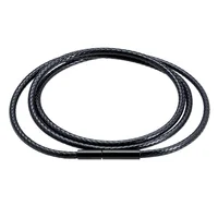 Collier en cuir noir ciré pour hommes et femmes, 3mm, 60cm, 70cm, ras du cou tressé, connecteurs de tubes en acier inoxydable, fermoir 2