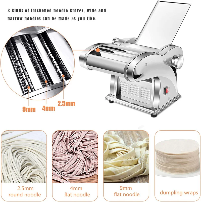  Electric Household Pasta Maker Automatic Noodle Maker Machine  Dough Pressing Spaghetti Roller 2-in-1 Stainless Steel for Home Commercial  Use Cut 2.5mm Round & Flat Noodle (2.5mm Noodle Blade) : Home 