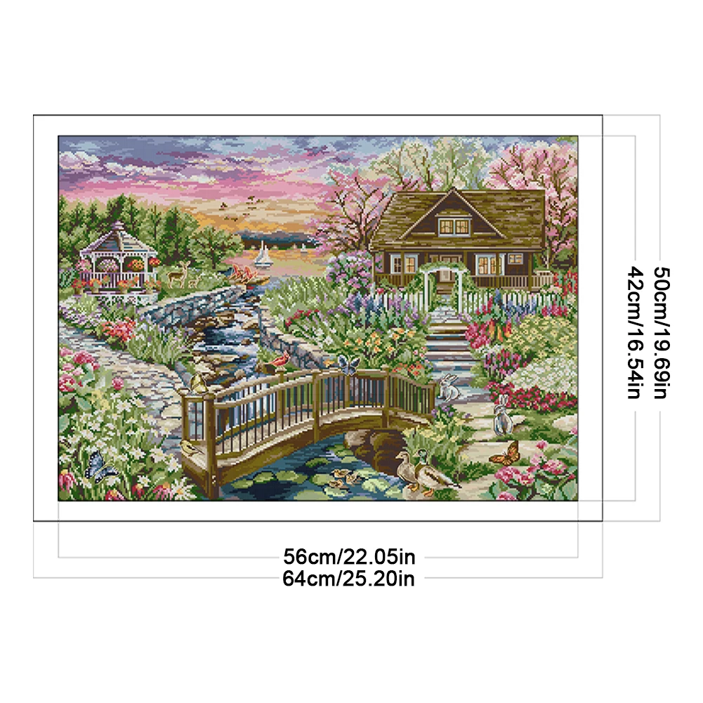 Full Embroidery Eco-cotton Thread 14CT Printed Landscape Cross Stitch Kit Printing Cross Stitch for Decoration/New Year Gift