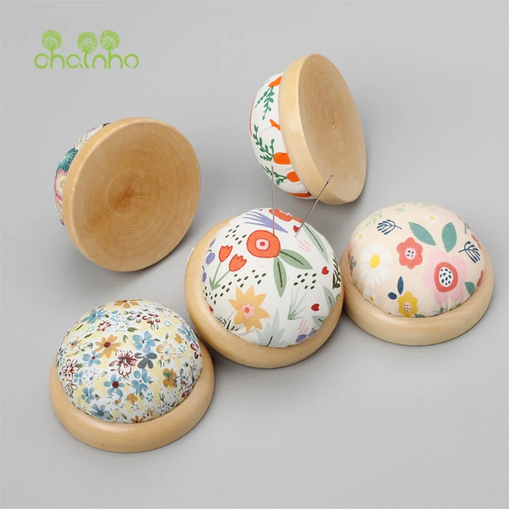 Chainho,Pin Cushion With Wooden Base,Printed Floral or Cartoon Fabric Cover,DIY Sewing Quilting Accessory,Needlework Tools,1 Pcs