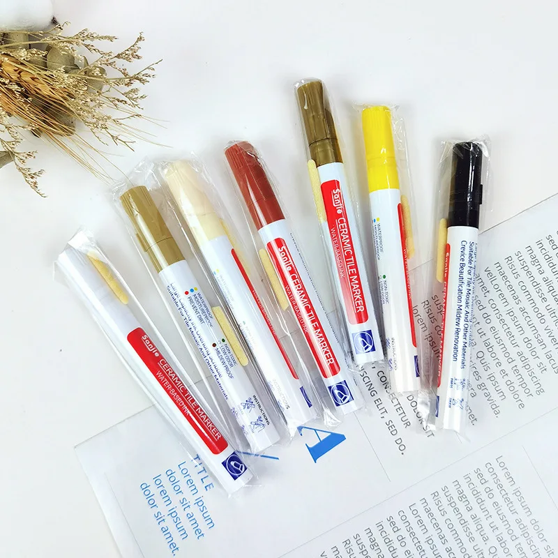 Waterproof White Marker Pen Permanent Repair Tiles Grout Markers Pens Floor Bathroom Wall Seam Decontamination Paint Brush Tools