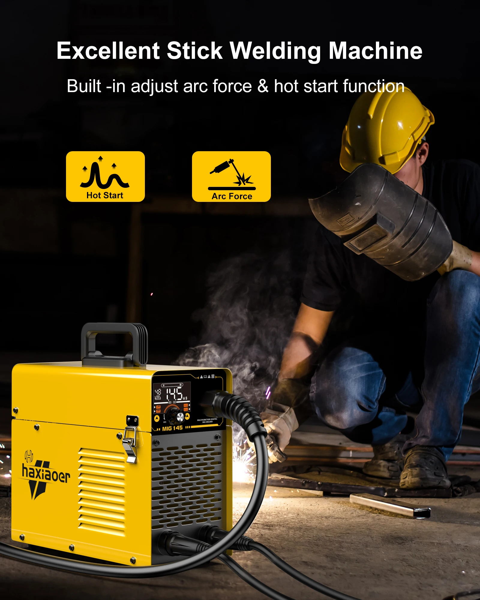Haxiaoer MIG145 Welding Machine MMA/GASLESS MIG/LIFT TIG 120A Welder Flux Core Welder for Carbon Steel Stainless Steel 6