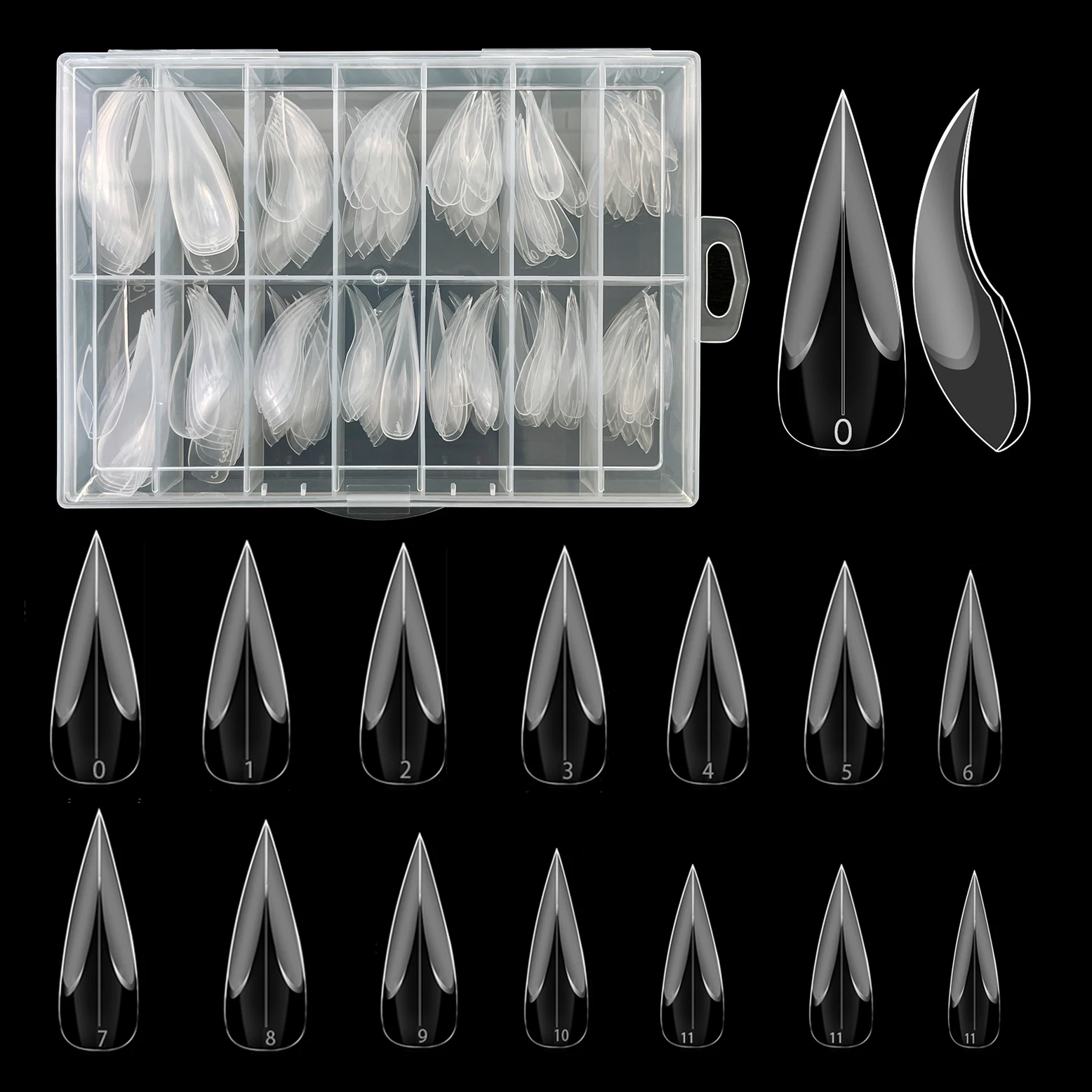 Fake Nail Forms 70/140pcs Curved Stiletto Nail Dual Form for Poly Nail Gel Extension of 3D Eagle Claw Hawk Sculptural Nails Full Cover Molds