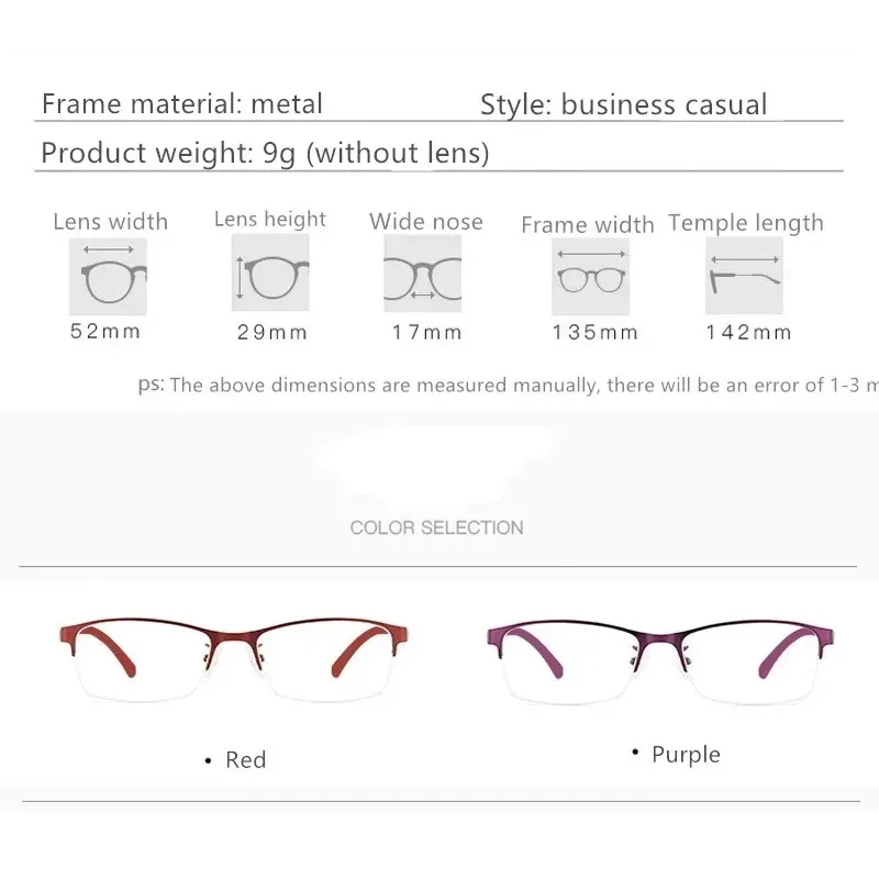 1PC Women Myopia Glasses Men Half Frame Anti-blue Light Prescription Glasses Lentes Men Finished Eyewear -1.0 To -4.0 Gafas