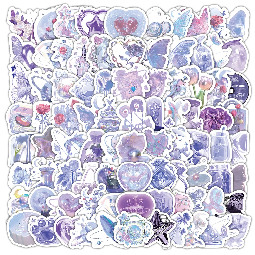 10/30/50/100pcs Cute INS Purple Style Girl Stickers Decorations DIY Phone Case Water Bottle Suitcase Aesthetic Graffiti Sticker 10 30 50pcs cartoon glass garden house stickers decals for phone case suitcase notebook waterproof graffiti sticker decorations