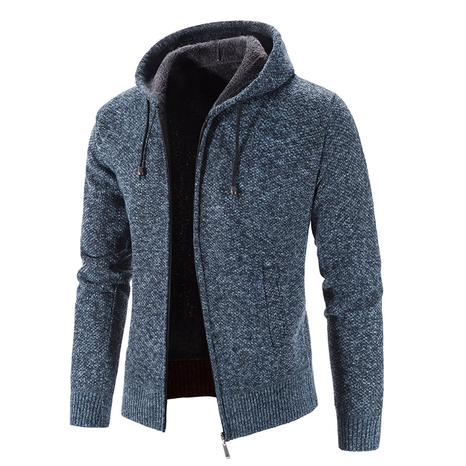 

Men'S Sweater Solid Color Long-Sleeved Hoodie Harajuku Velvet Hooded Jacket Warm Cardigan Boy Indoor Outdoor Sweatshirt Clothing