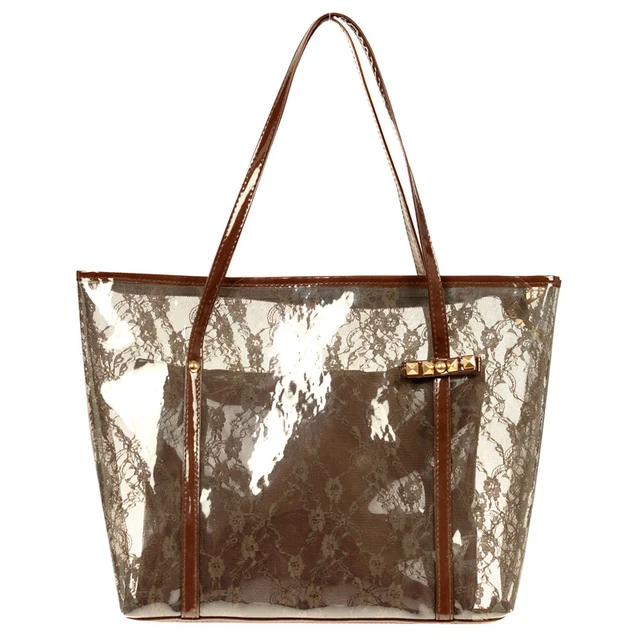 PVC Bag Elegant Lace Summer Beach Bag Woman Shoulder Bag Fashion Handbag  Plastic Clear Transparent Bags