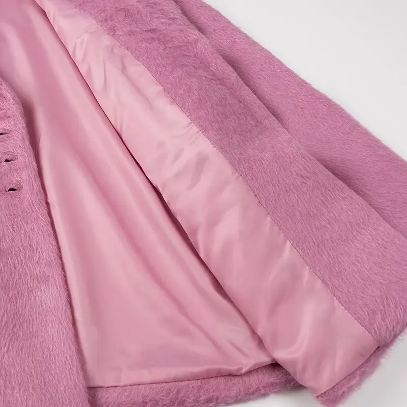 Streetwear Long Hairy Shaggy Blazer Boyfriend Vintage Women Front Pockets Loose Oversized Suit Fashion Coat Pink 4 colors