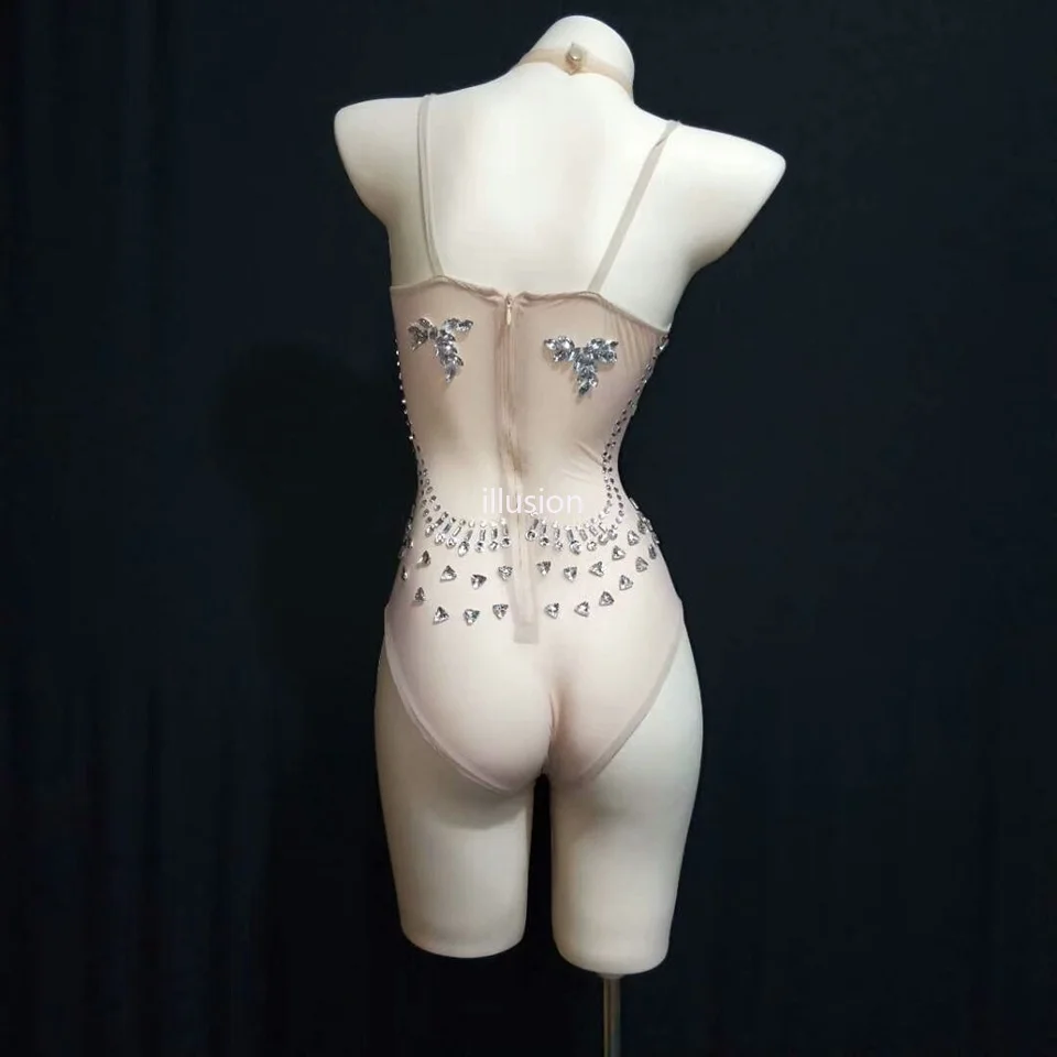 Sexy Perspective Crystal Leotard Female Singer Dancer Rhinestone Bodysuit Costume Women's Outfits Party Performance Underwear