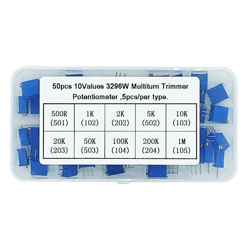 50pcs/lot 3296W Multiturn Trimmer Potentiometer Kit High Precision 3296 Variable Resistor With Free Box electronic diy kit multiturn potentiometer potentiometer kit trimmer potentiometer