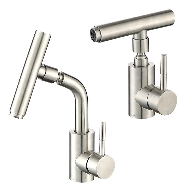 

304 Stainless Steel 360° Rotating Basin Faucet Household Bathroom Hot And Cold Water Mixed wash basin Tap Deck Mounted