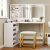 48" Large Dressing Table with 5 Tempered Glass Drawers Vanity Desk Set- L Makeup Vanity with Mirror and Lights 3 Lighting Modes 2