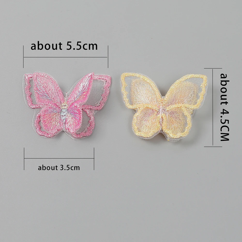 10 Stück doppelte Stickerei Schmetterling Spitze Applikation Nähen auf Braut Hochzeit Abend Organza Patch handgemachte Handwerk Blumen Zubehör – Detail 8