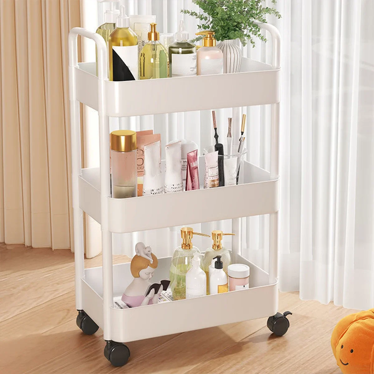 1pc-trolley Shelves Floor To Ceiling Kitchen Bathroom Mobile Snack Bathroom Multi-storey Bedroom Bedside Storage Shelves