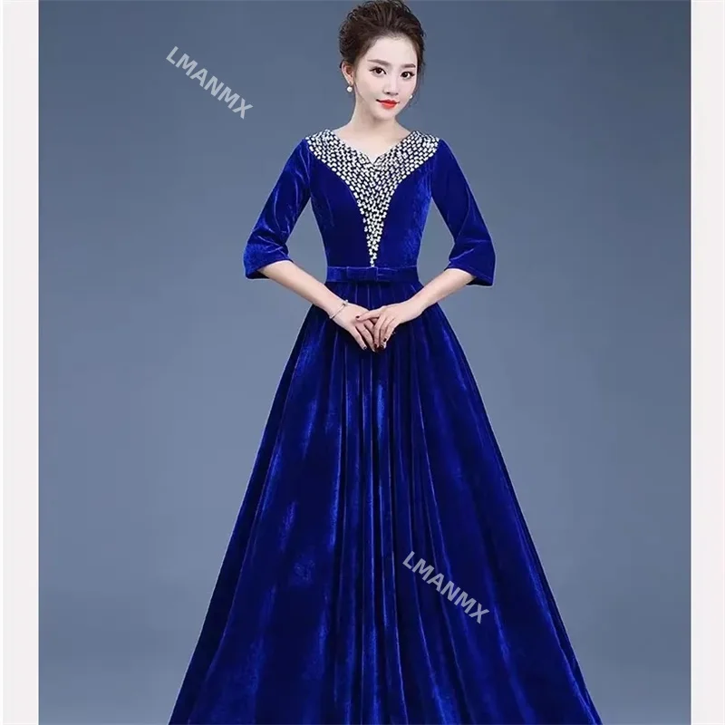 

Golden Velvet Chorus Performance Dress New Year Eve Spring Festival Gala Women Chinese Slim Fit Mother Chorus Conductor Clothing