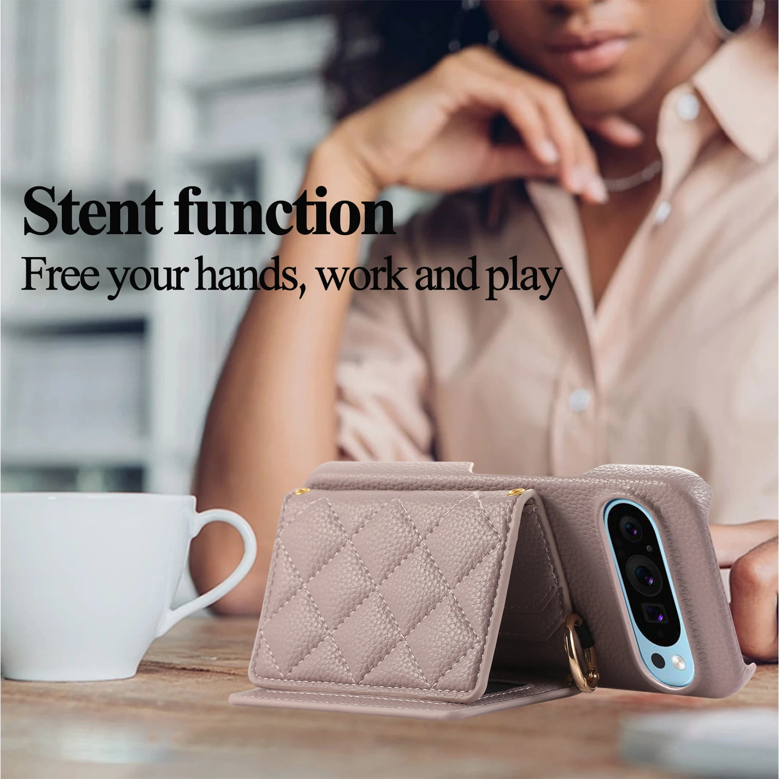 Crossbody Leather Wallet Case with Card Slot and Ring Holder