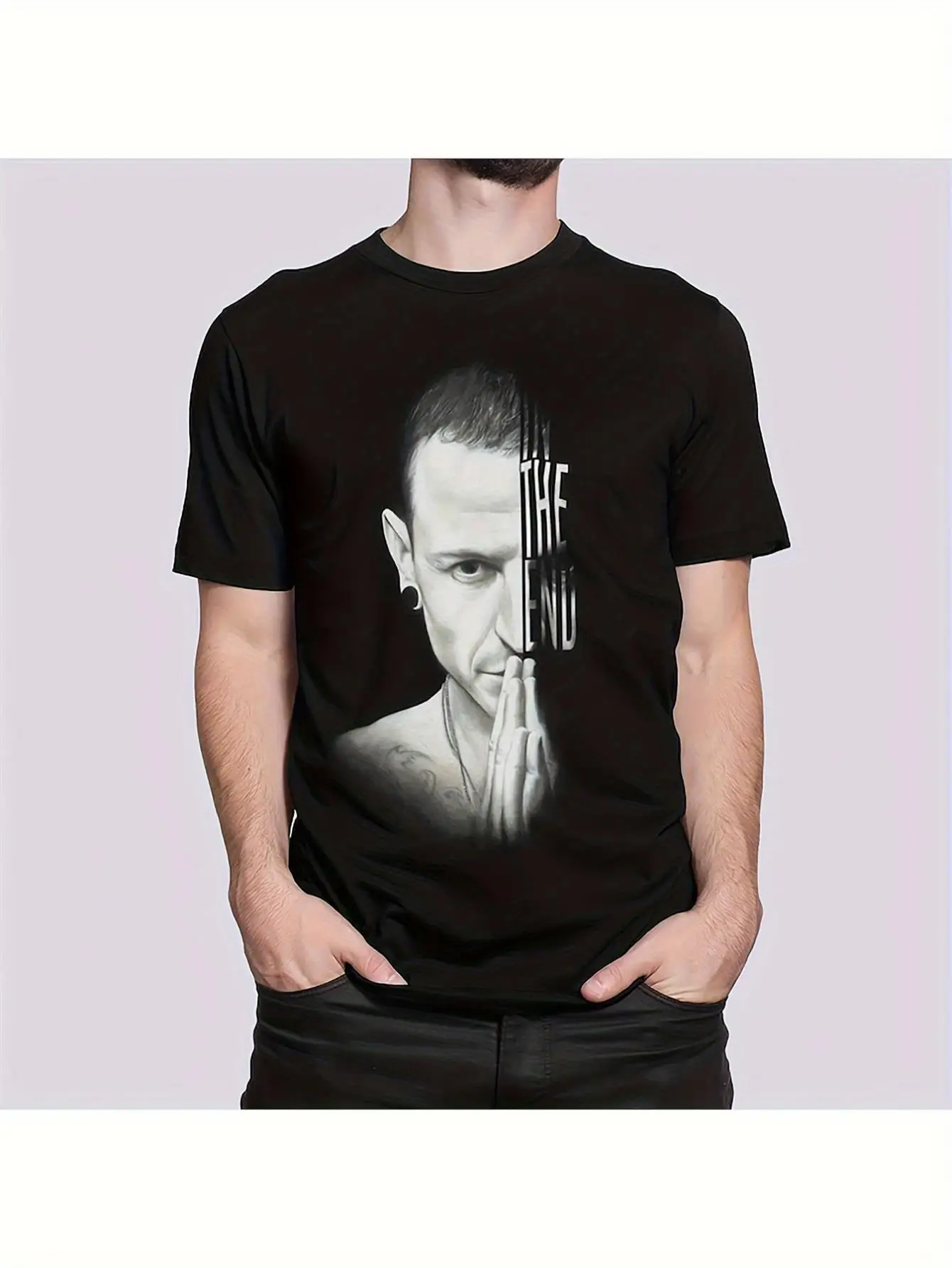 Vintage-Style Graphic Tee Showcases One Side of Chester Bennington'S Face Men's Clothing Unisex Rock Band Shirt Oversized Shirt