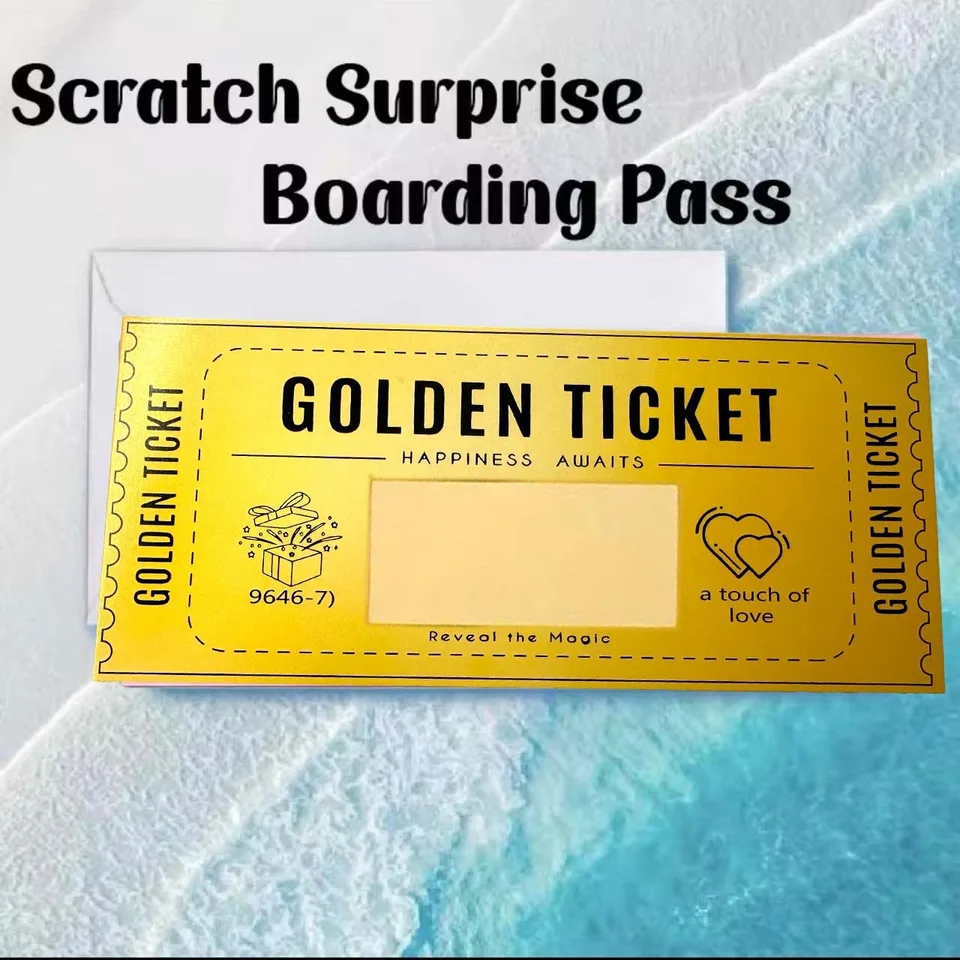 thumbnail interactive-video image 1 of 6 Pieces Golden Ticket Surprise Scratch-off Cards With Envelopes, Scratch & Reveal Surprise Ticket For Birthday, Gifts For Girlfriends,Wives,Valentine's Day Cards, Birthday Card Concert Wedding Invita 1 of 9
