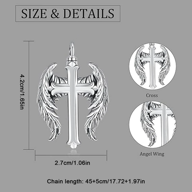 Cross Wing Cremation Jewelry for Ashes Urn Necklace Memorial Keepsake Pendant