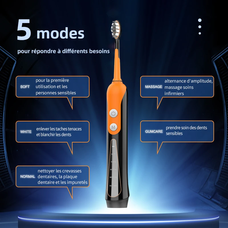 SUBORT S9 brosse à dents électrique sonique sans fil USB Rechargeable