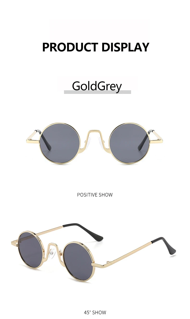 Literarische Retro-Sonnenbrille mit Kleinem Rundem Rahmen, Unisex Metallrahmen, Personalisierte Hip-Hop-Sonnenbrille 1055 – Detail 8