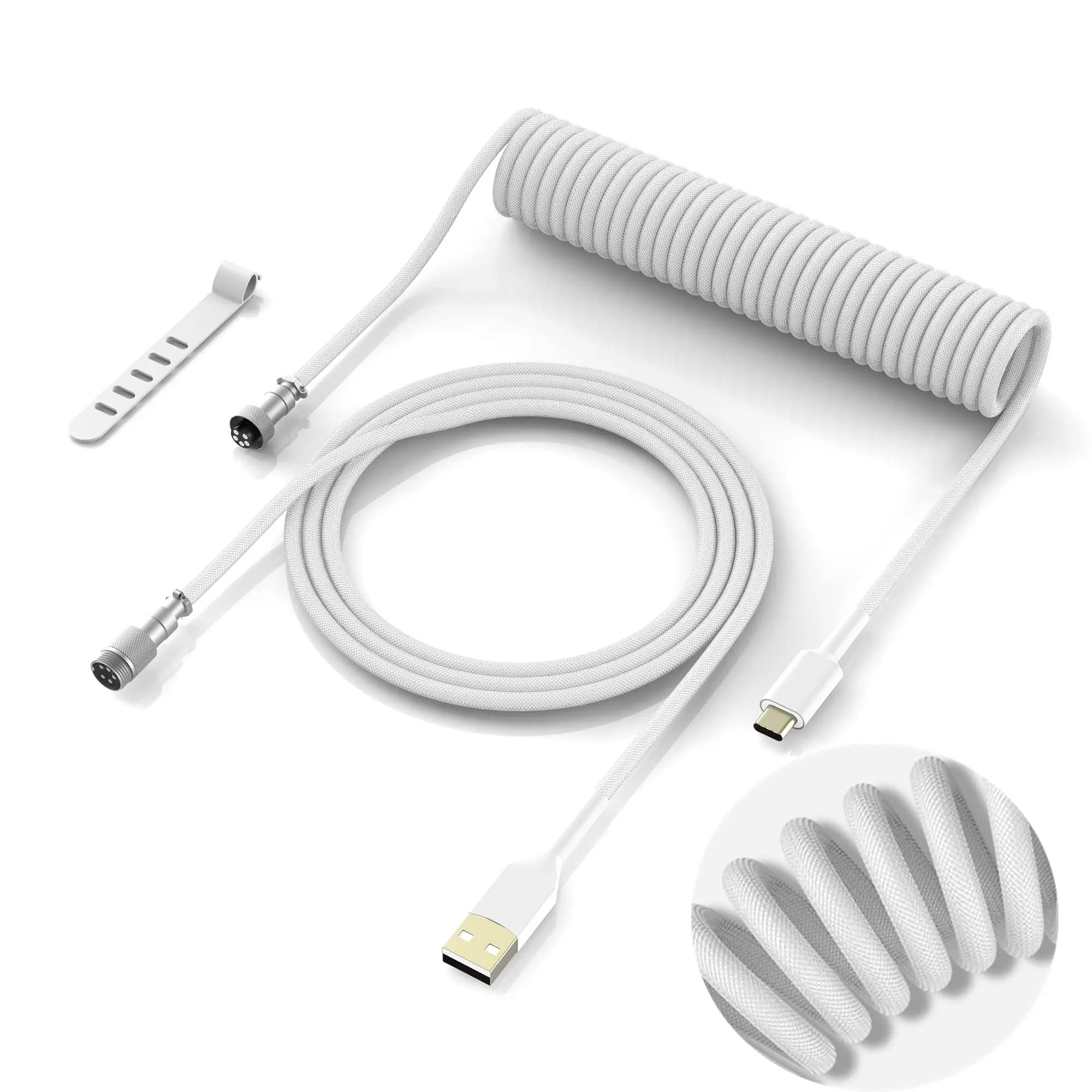 สีขาวประเภท C สาย USB คีย์บอร์ดแบบกลไกขดสายไฟคีย์บอร์ดเครื่องกล Aviator คอมพิวเตอร์เดสก์ท็อปการบิน Connector 1