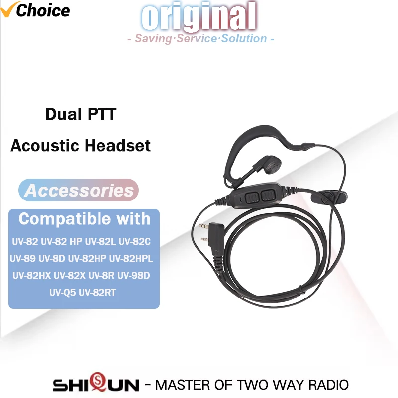 Earpiece Original baofeng uv 82 Radio Headset Dual PTT Earphones with Microphone for UV-8R UV-8D UV-89 Walkie Talkie Accessories 2