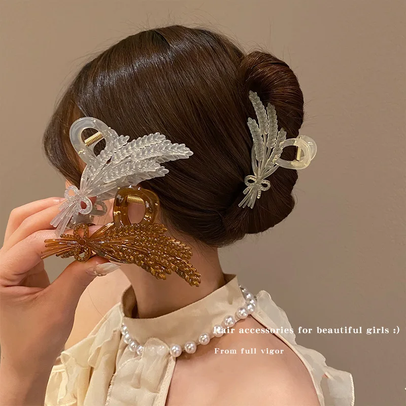 

10.5CM Woman Large Jelly Color Ear of Wheat Design Acrylic Hair Claw Barrettes Girl Washing Face Hair Clip Headwear Lady Hairpin