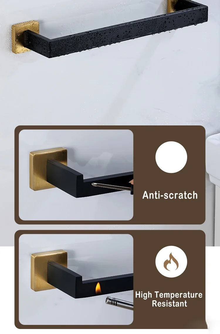 Description Picture 4 of itemBlack Gold Bathroom Hardware Set Wall Mount Stainless Steel Towel Bar Towel Ring Paper Holder Robe Hook Bathroom Accessories Set