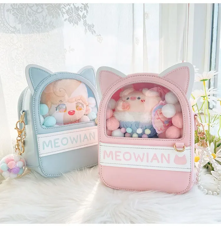 3way 2024 Ita Bag New Cat Ear Cute Transparent Backpacks Women Sweet Cartoon Cute Crossbody Bag