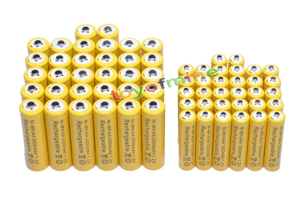 8/10/12/24/32/50pcs AA 3000mAh+AAA 1800mAh 1.2V NiMH Yellow Rechargeable Battery Cell 2A 3A RC Toys led flashlight
