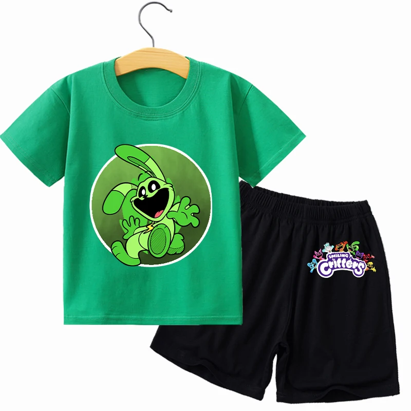 Conjunto de camiseta anime de manga curta infantil, sorridos, soneca, tops curtos, roupas, garoto, menino, menina, verão