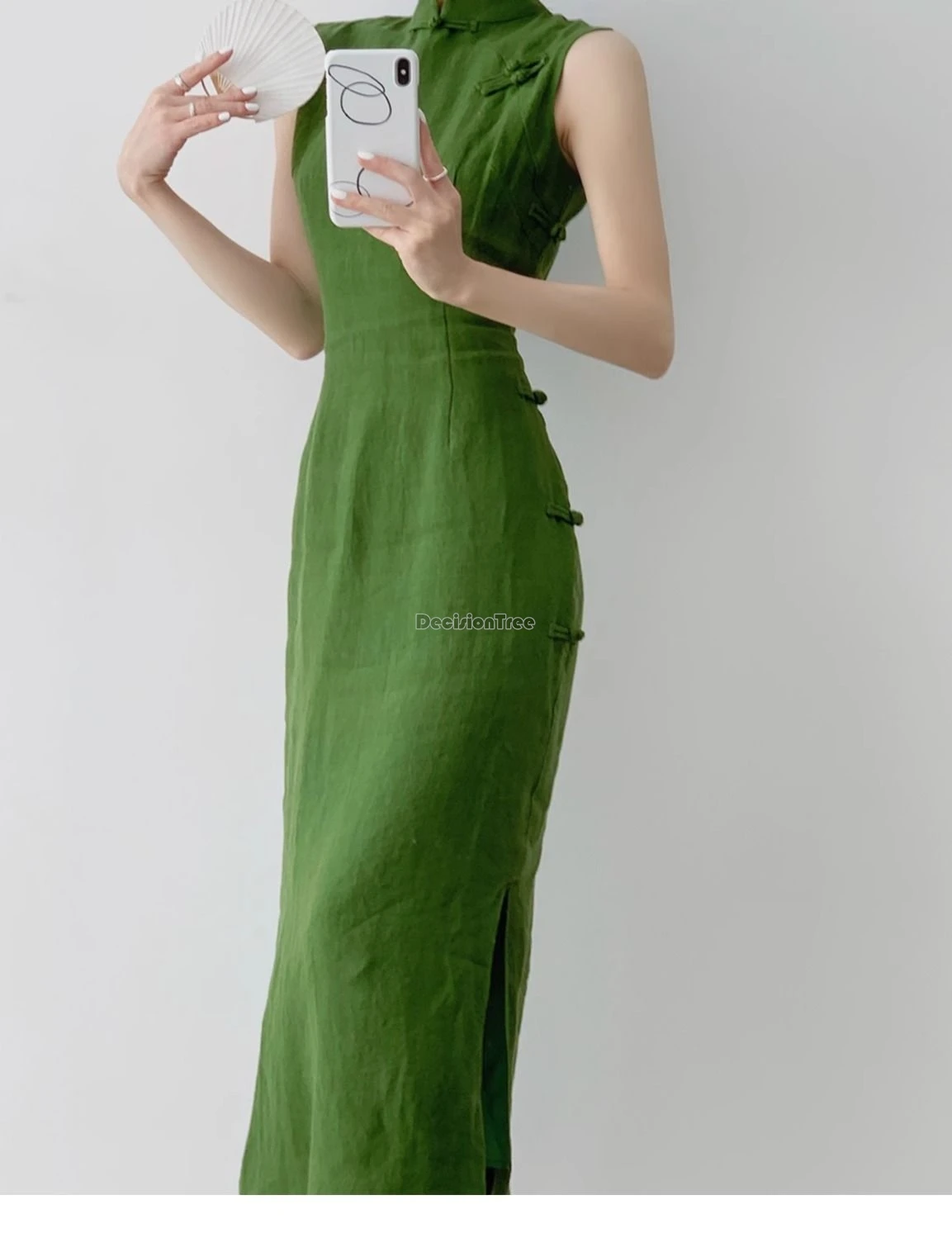 Chinese Dress Vintage Qipao Sleeveless Waist Cinching Slit