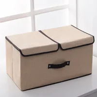 Cotton and Linen Double Lid Storage Box Foldable Large Storage Box Miscellaneous Sorting Box Covered Underwear Storage Box Bags 1